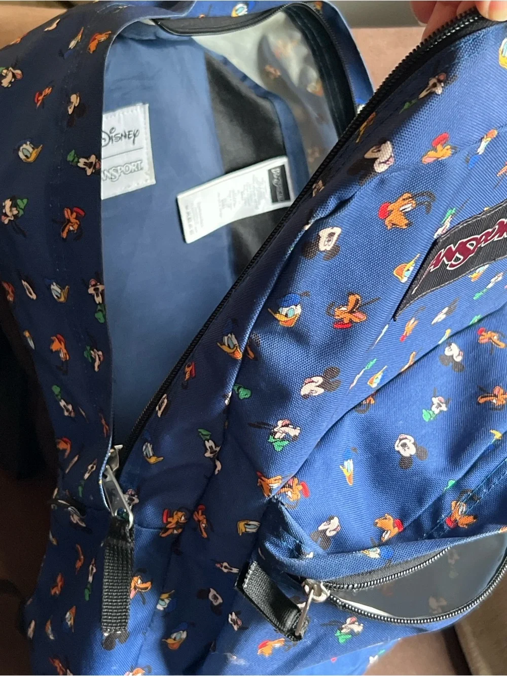Jansport Navy Backpack with Multicolor Disney Character Print